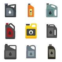 Motor oil icons set flat vector isolated