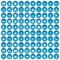 100 iconos de costura conjunto azul vector