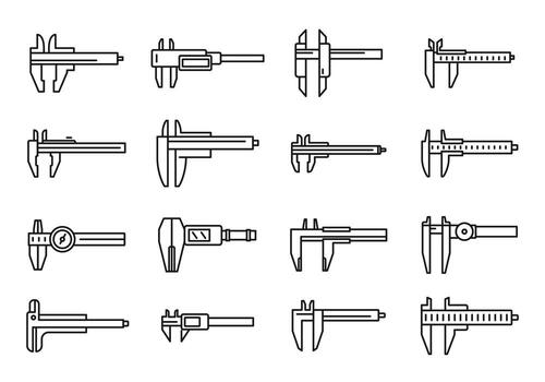 Calibrated calipers icons set outline vector. Control device vector