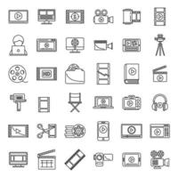 los iconos de edición de video en línea establecen el vector de contorno. reproductor de pantalla de vídeo