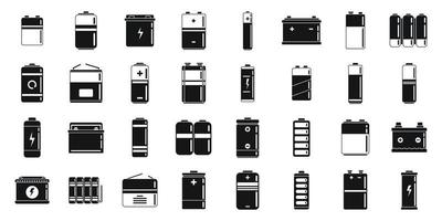 Lithium battery icons set simple vector. Alakaline recharge vector