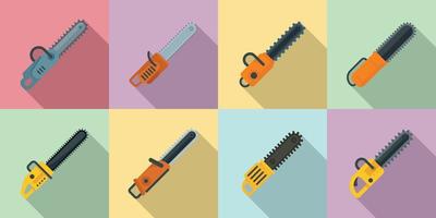 Chainsaw icons set, flat style vector