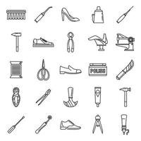 conjunto de iconos de taller de reparación de calzado, estilo de esquema vector
