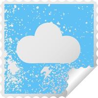 distressed square peeling sticker symbol thunder cloud vector