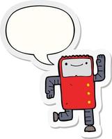 cartoon robot and speech bubble sticker vector