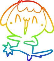 rainbow gradient line drawing cartoon laughing dog kicking vector