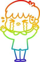 rainbow gradient line drawing cartoon boy crying vector