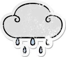distressed sticker of a quirky hand drawn cartoon rain cloud vector