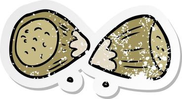 distressed sticker of a cartoon hazelnuts vector