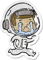 distressed sticker of a cartoon crying astronaut vector