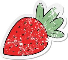 distressed sticker of a cartoon strawberry vector