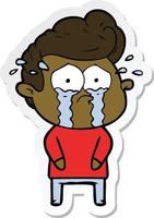 sticker of a cartoon crying man vector