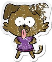 distressed sticker of a cartoon dog with tongue sticking out vector