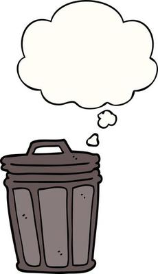 cartoon trash can and thought bubble