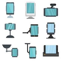 Mobile phone holder icons set flat vector isolated