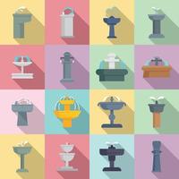 Drinking fountain icons set, flat style vector