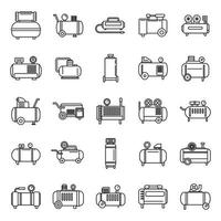 Modern air compressor icons set, outline style vector