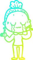 cold gradient line drawing cartoon crying old lady vector