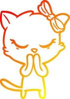 warm gradient line drawing cute cartoon cat with bow vector