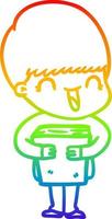rainbow gradient line drawing happy cartoon boy vector