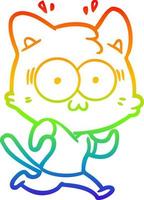 rainbow gradient line drawing cartoon surprised cat running vector