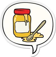 cartoon jar of honey and speech bubble sticker vector