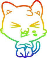 rainbow gradient line drawing cartoon cat hissing vector