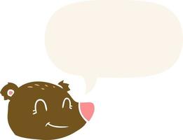 cartoon happy bear face and speech bubble in retro style vector