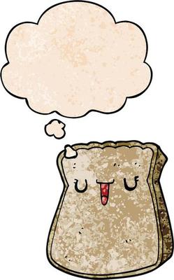 cartoon slice of bread and thought bubble in grunge texture pattern style