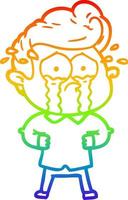 rainbow gradient line drawing cartoon crying man with hands on hips vector