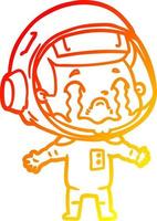 cálido gradiente línea dibujo dibujos animados llorando astronauta vector