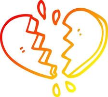 warm gradient line drawing cartoon broken heart vector