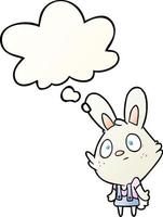 cartoon rabbit shrugging shoulders and thought bubble in smooth gradient style vector