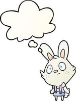 cartoon rabbit shrugging shoulders and thought bubble in smooth gradient style vector