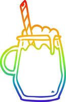 dibujo de línea de gradiente de arco iris vaso de cerveza de raíz con paja vector