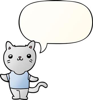 cartoon cat and speech bubble in smooth gradient style vector