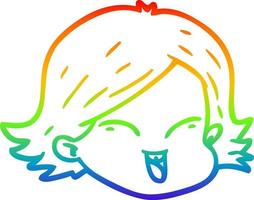 rainbow gradient line drawing cartoon female face vector