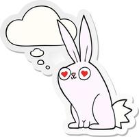 cartoon bunny rabbit in love and thought bubble as a printed sticker vector