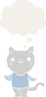 cartoon cat and thought bubble in retro style vector
