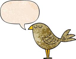 cartoon bird and speech bubble in retro texture style vector