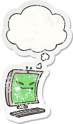 cyber bullying cartoon and thought bubble as a distressed worn sticker