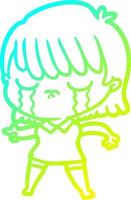 cold gradient line drawing cartoon woman crying vector