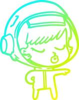 cold gradient line drawing cartoon pretty astronaut girl pointing the way vector