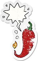 cartoon chili pepper and speech bubble distressed sticker vector