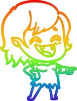 rainbow gradient line drawing cartoon laughing vampire girl vector