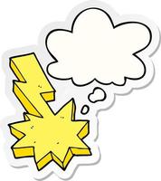 cartoon lightning strike and thought bubble as a printed sticker vector