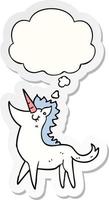 cartoon unicorn and thought bubble as a printed sticker vector