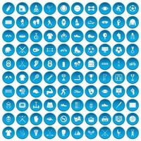 100 athlete icons set blue vector