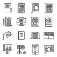 Audit system icons set, outline style vector