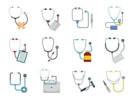 Phonendoscope stethoscope icons set, flat style vector